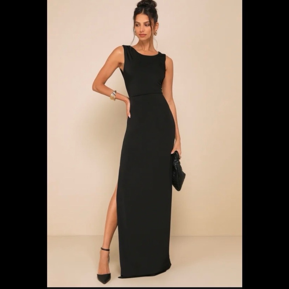 Lulu's Black Sleek Sleeveless Maxi Dress with Side Slit
